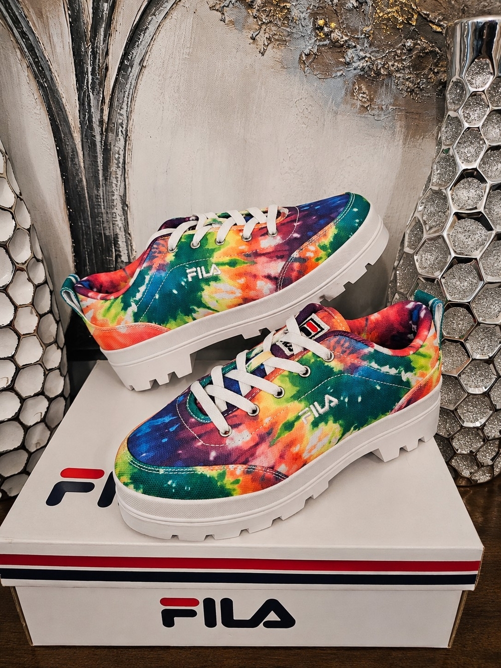 FILA Women's Tie-Dye Platform Sneakers - Blue, Green, Yellow, Orange, Pink